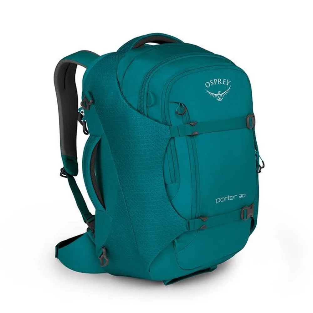 Osprey Teal Backpack with Structured Design and Compression Straps